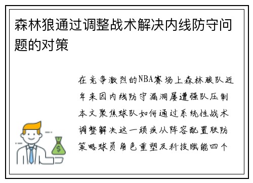 森林狼通过调整战术解决内线防守问题的对策