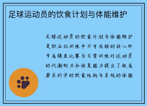 足球运动员的饮食计划与体能维护